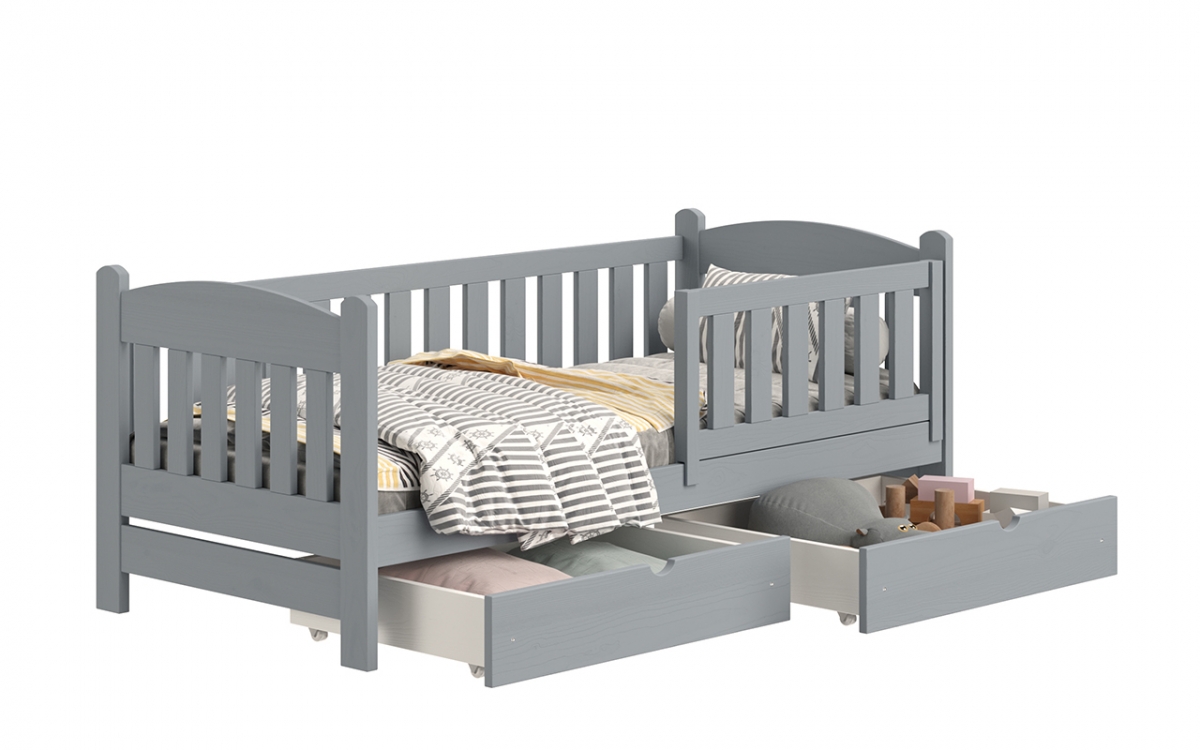 Łóżko dziecięce drewniane Alvins z szufladami - szary, 80x190 Łóżko dziecięce drewniane Alvins - Kolor Szary