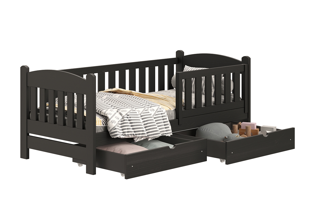 Łóżko dziecięce drewniane Alvins z szufladami - czarny, 90x180 Łóżko dziecięce drewniane Alvins - Kolor Czarny 