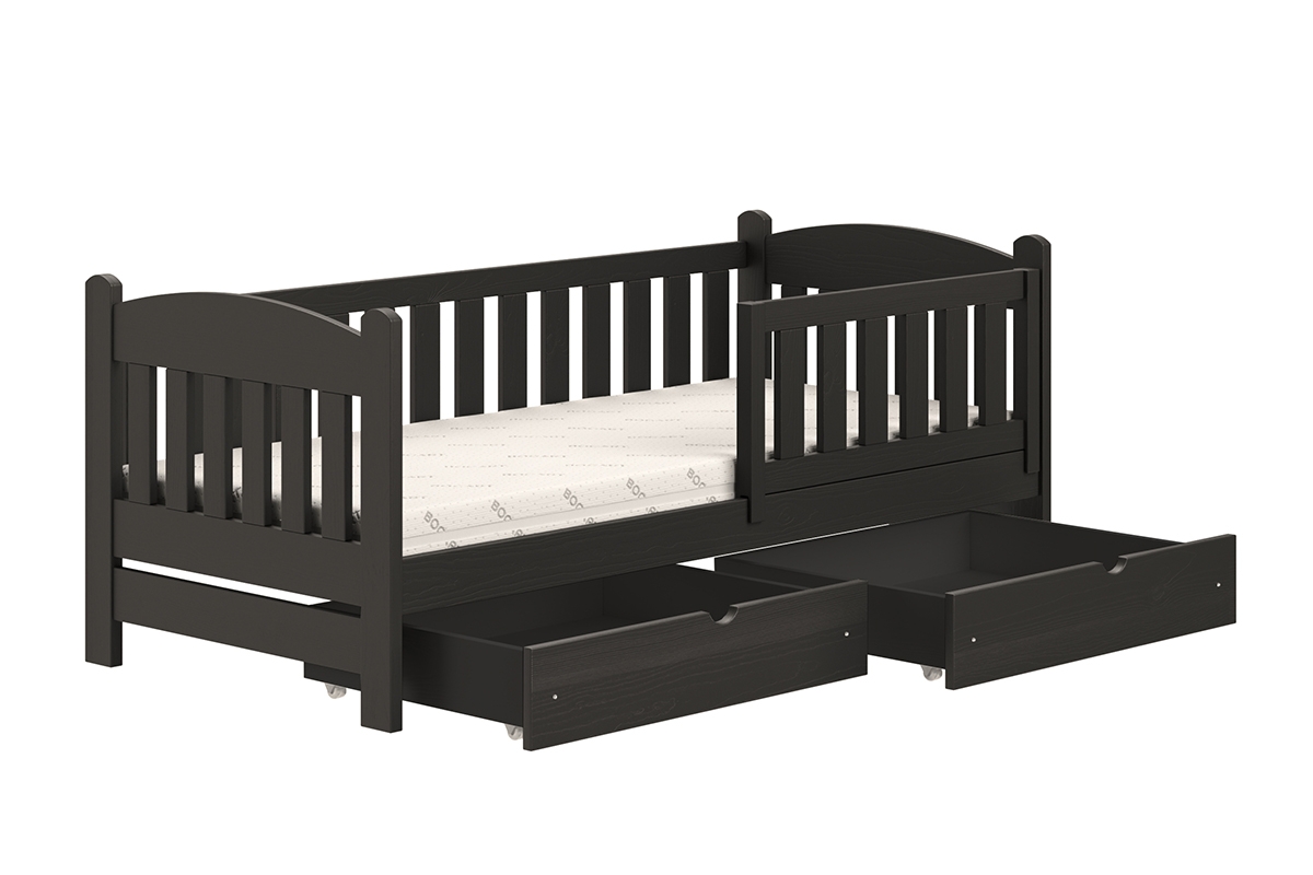 Łóżko dziecięce drewniane Alvins z szufladami - czarny, 70x140 Łóżko dziecięce drewniane Alvins - Kolor Czarny 