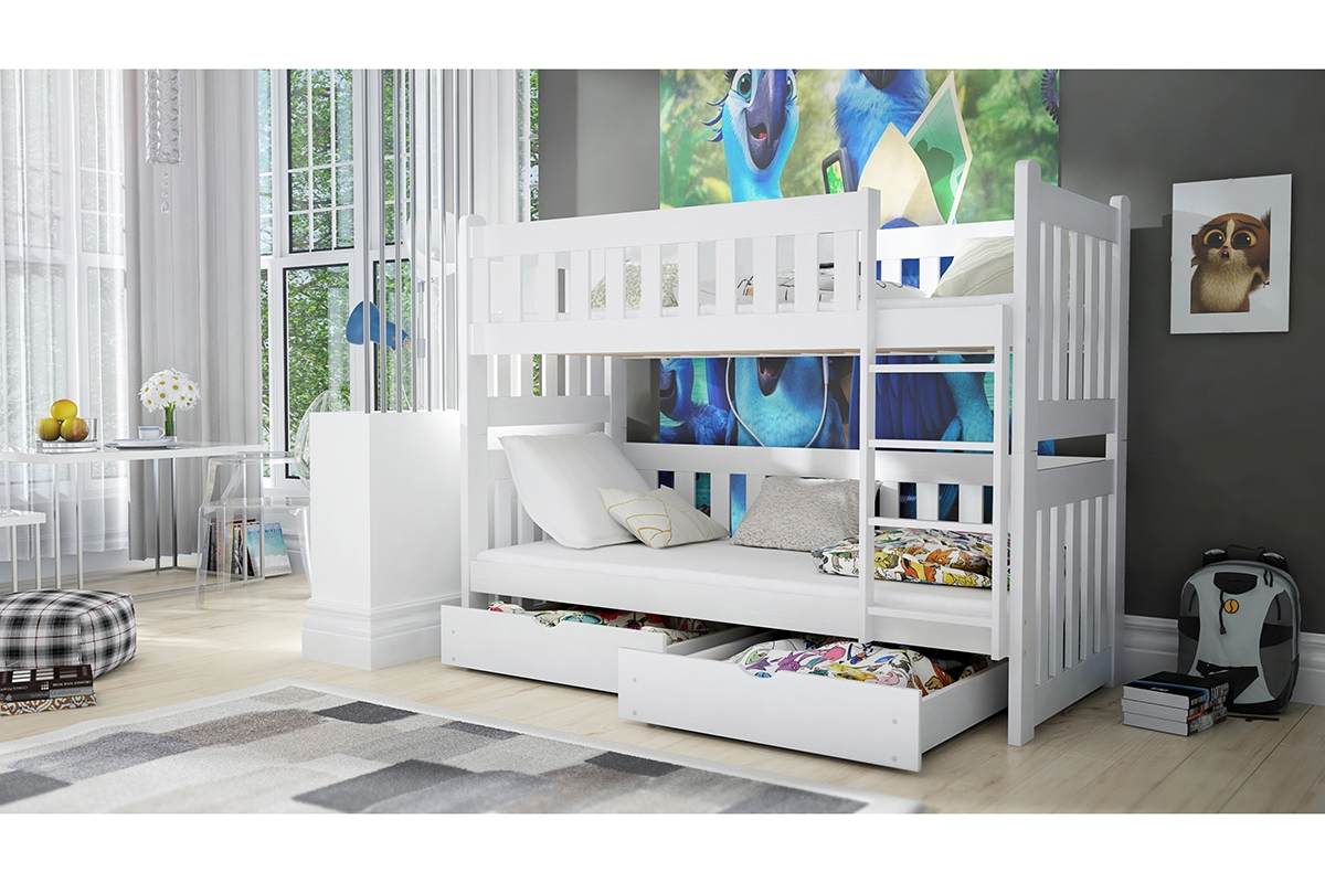 Łóżko dziecięce piętrowe Swen - biały, 90x200 Łóżko piętrowe Swen - kolor Biały - aranżacja