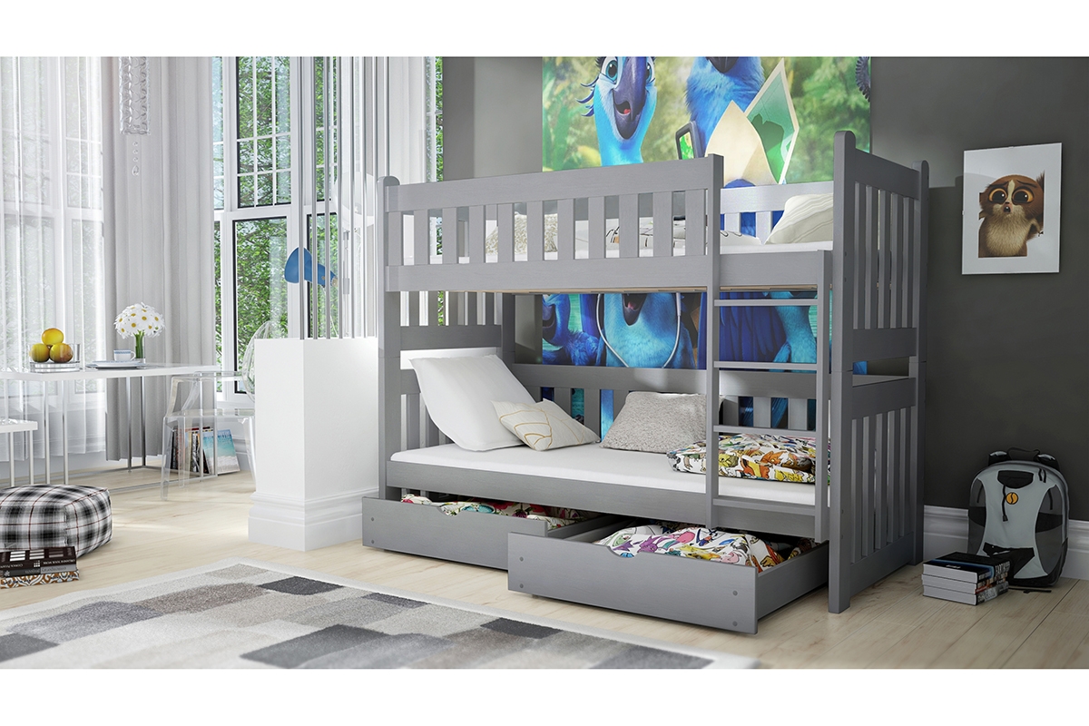 Łóżko dziecięce piętrowe Swen - szary, 80x200 Łóżko piętrowe Swen - kolor Szary - aranżacja