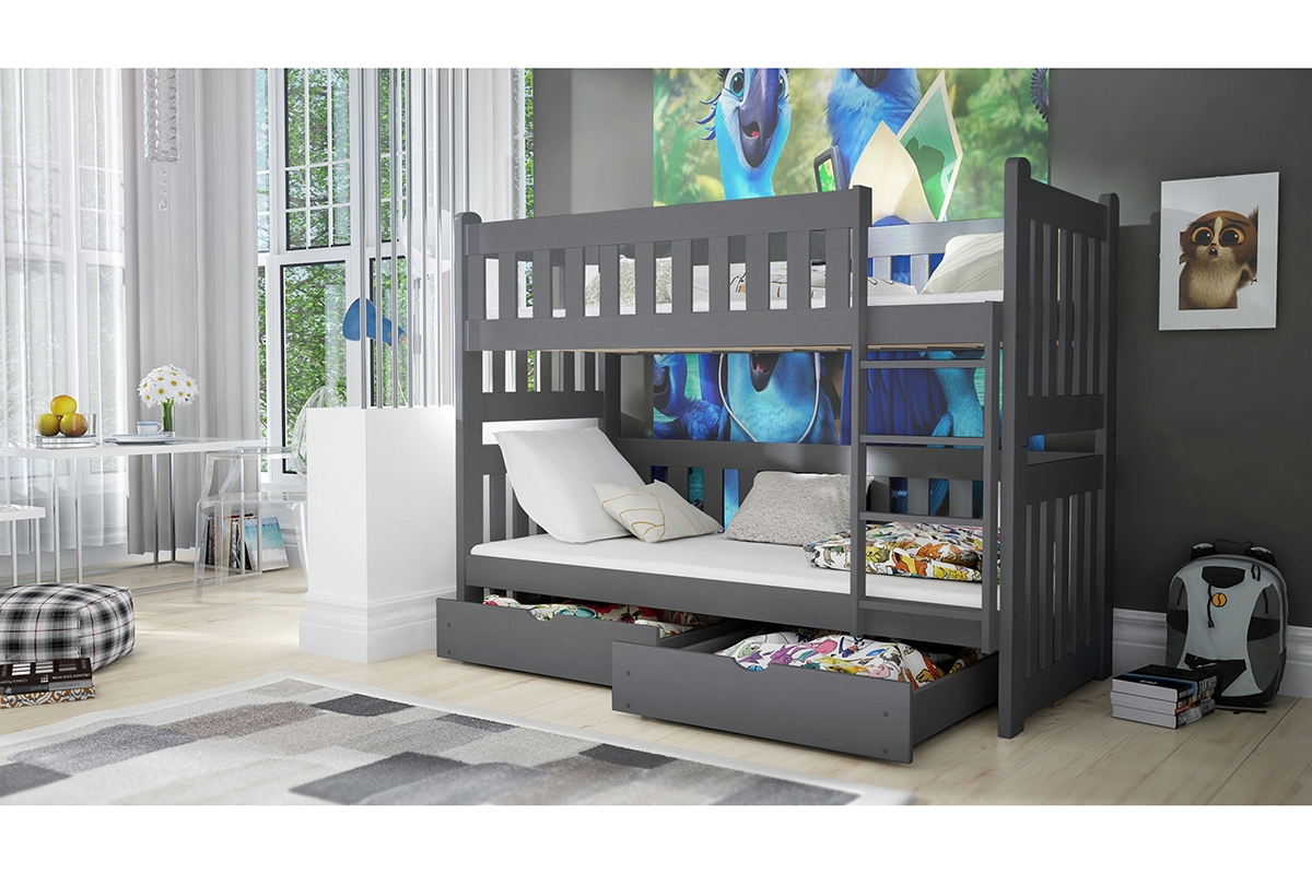 Łóżko dziecięce piętrowe Swen - grafit, 80x160 Łóżko piętrowe Swen - kolor Grafit - aranżacja