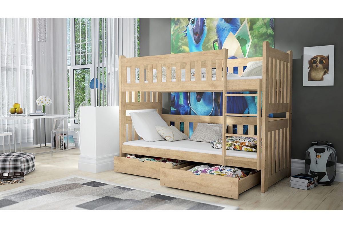 Łóżko dziecięce piętrowe Swen - sosna, 90x200 Łóżko piętrowe Swen - kolor Sosna - aranżacja
