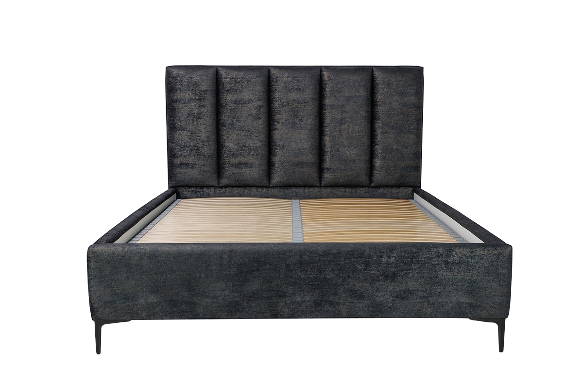 Tapicerowane łóżko sypialniane ze stelażem Klabi - 160x200, nogi czarne  łóżko sypialniane z metalowymi nóżkami 
