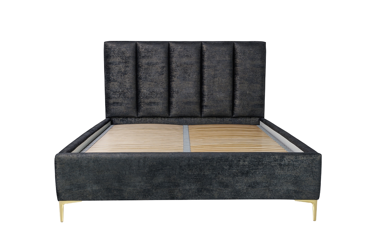 Tapicerowane łóżko sypialniane ze stelażem Klabi - 160x200, nogi złote łóżko tapicerowane z drewnianym stelażem 