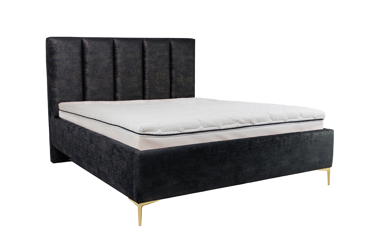Tapicerowane łóżko sypialniane z pojemnikiem Klabi - 140x200, nogi złote szare łóżko sypialniane ze złotymi nóżkami 
