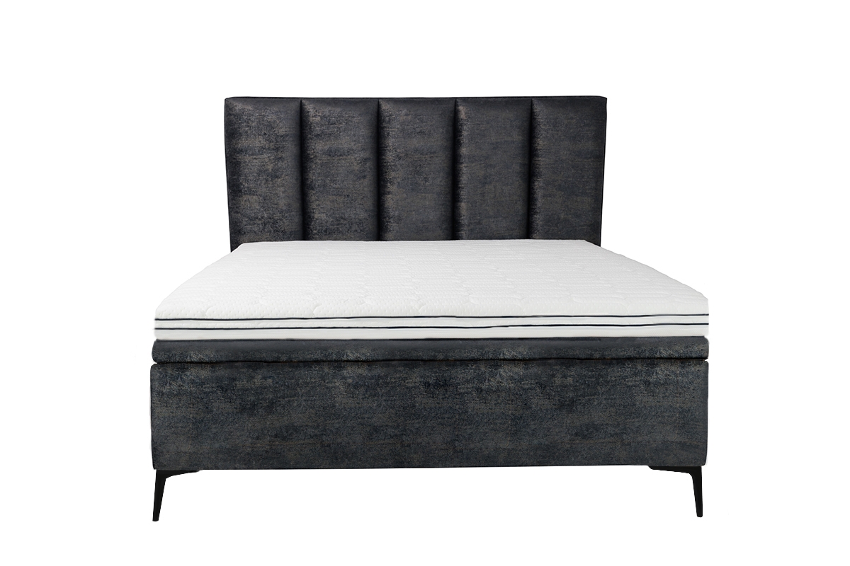 Łóżko sypialniane z tapicerowanym stelażem i pojemnikiem Klabi - 160x200, nogi czarne  szare łóżko sypialniane z czarnymi nóżkami 