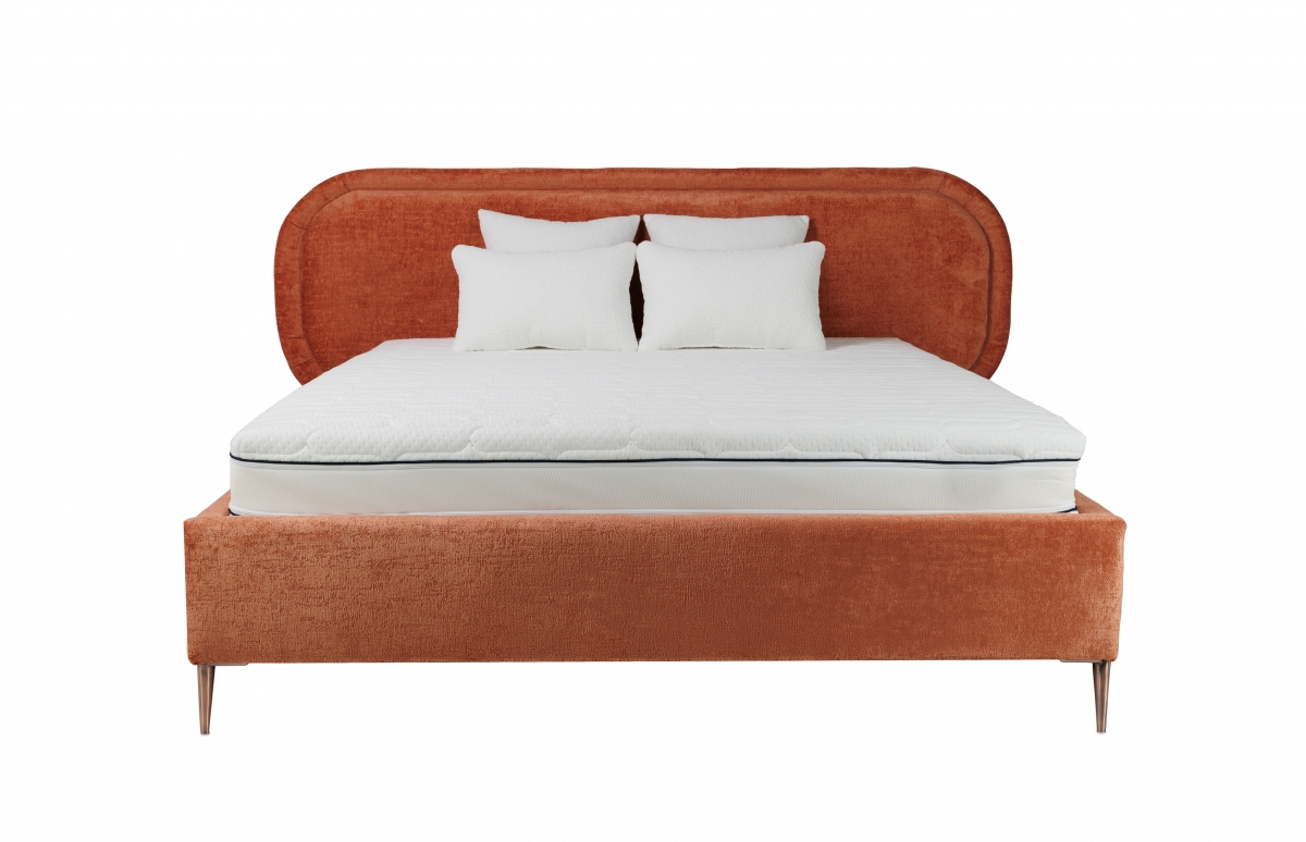 Łóżko tapicerowane sypialniane ze stelażem Delmi - 160x200, nogi miedziane  łóżko Delmi z wysokim nóżkami 