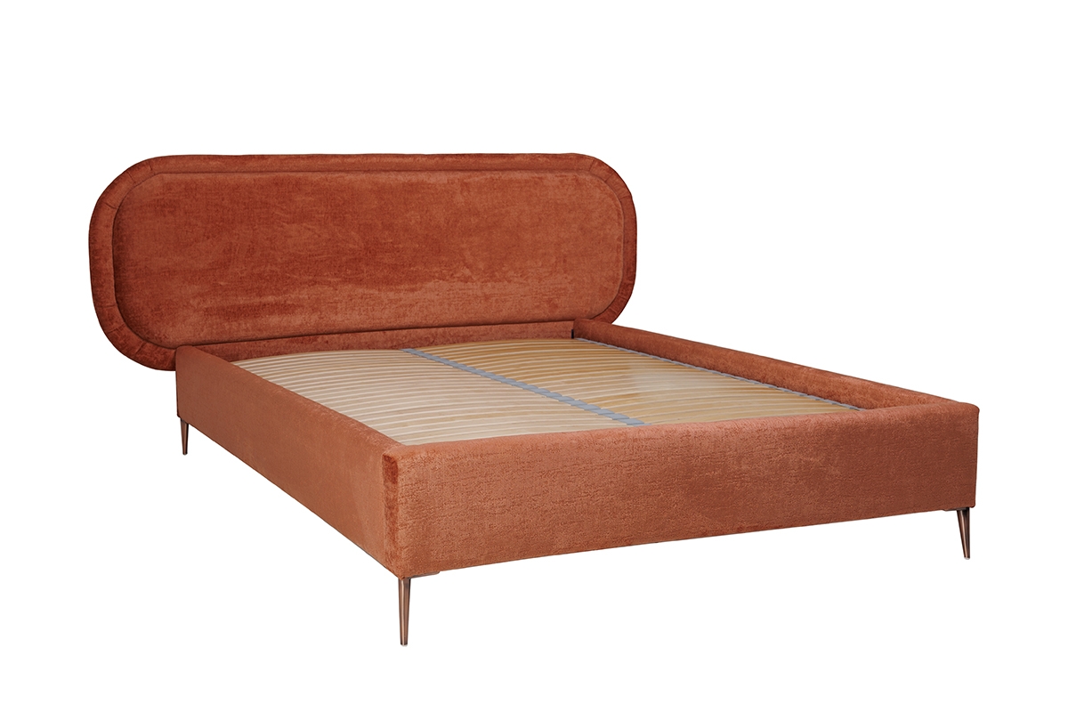 Łóżko tapicerowane sypialniane ze stelażem Delmi - 180x200, nogi miedziane łóżko sypialniane Delmi z drewnianym stelażem 