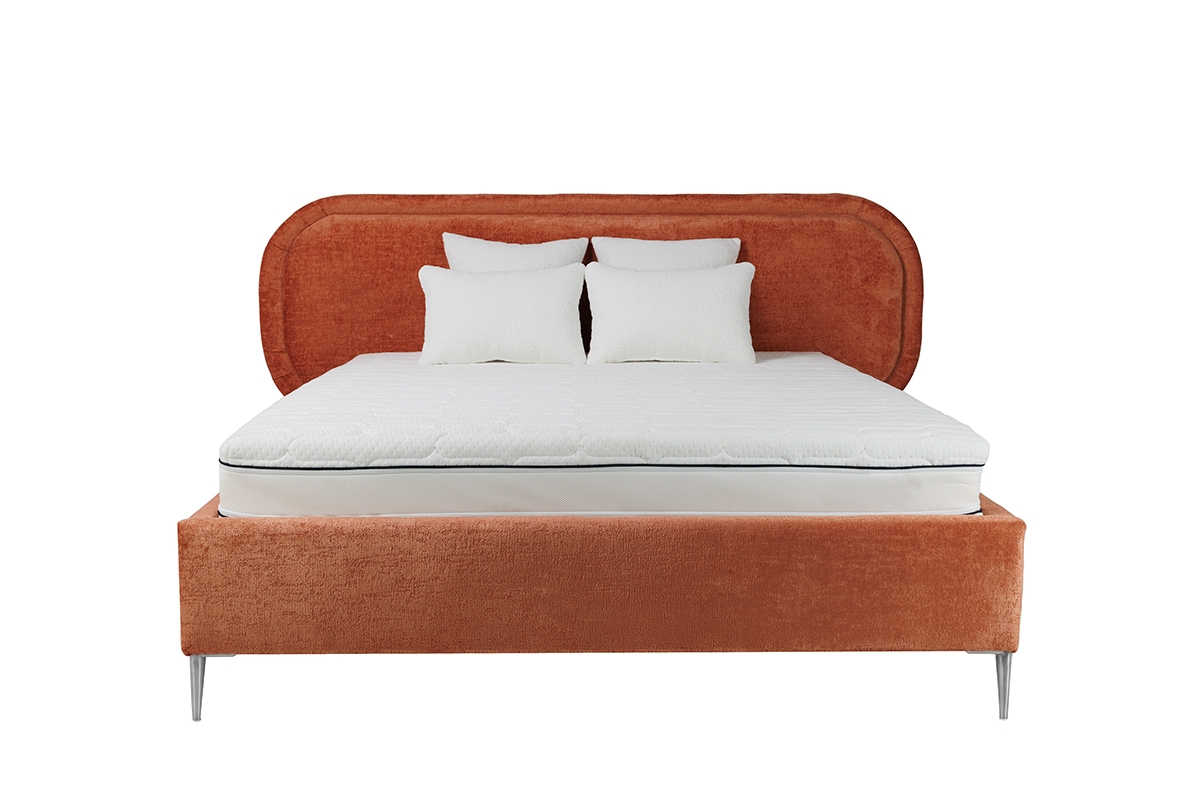 Łóżko tapicerowane sypialniane ze stelażem Delmi - 160x200, nogi chrom łóżko tapicerowane z wysokimi nóżkami 
