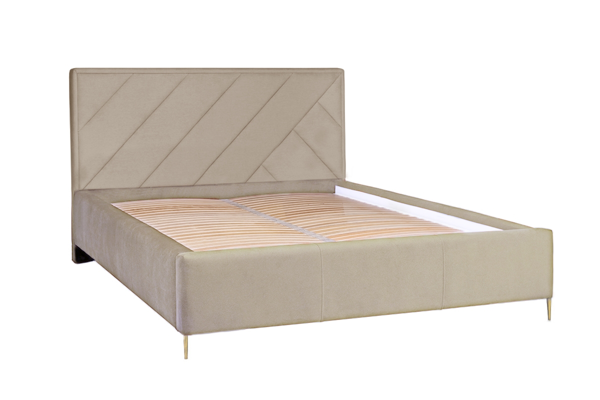Łóżko tapicerowane sypialniane ze stelażem Tiade - 180x200, nogi złote łóżko do sypialni Tiade z drewnianym stelażem 
