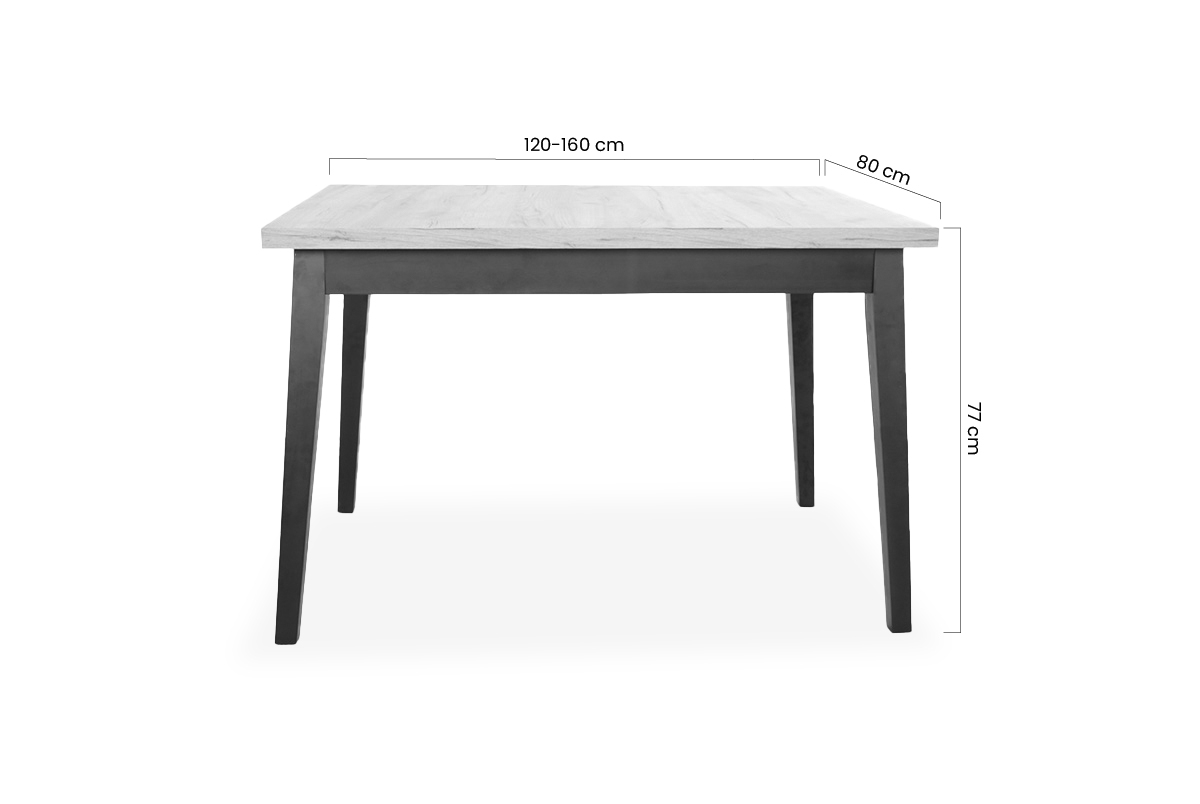 Stół rozkładany 120-160x80 cm Paris na drewnianych nogach - dąb lancelot / czarne nogi stół drewniany
