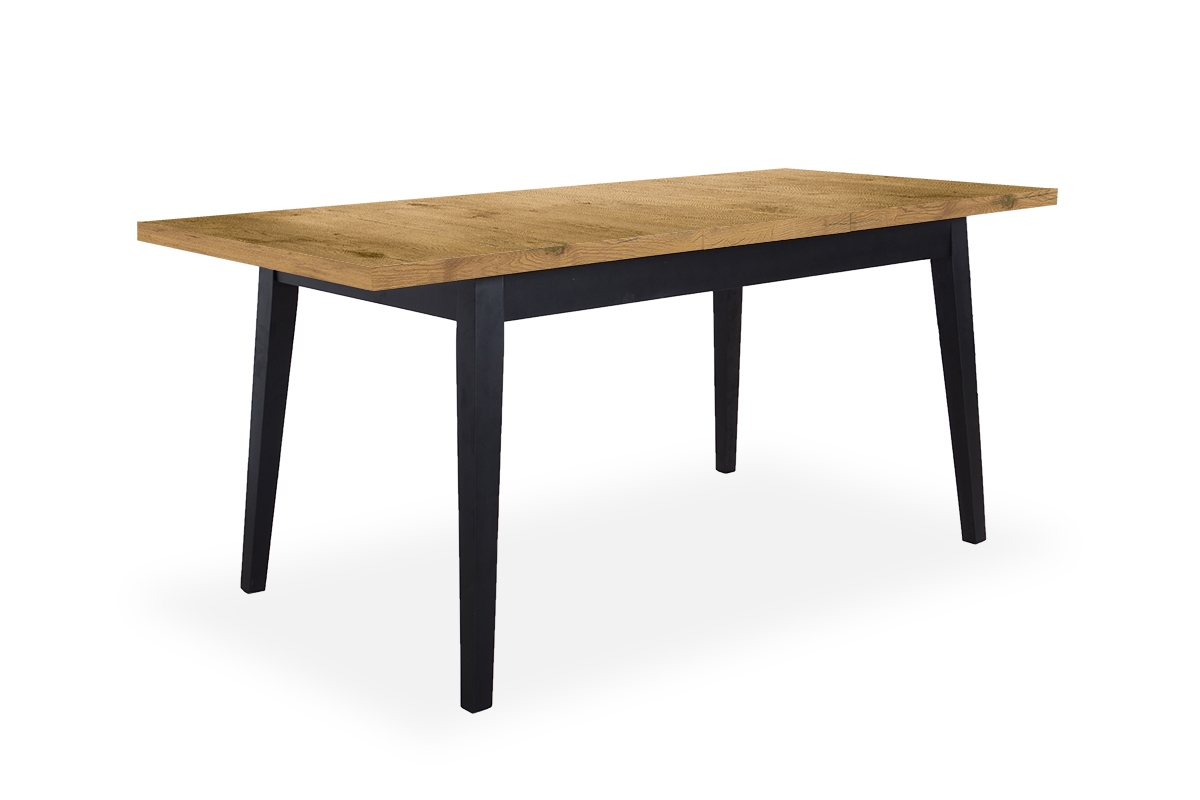 Stół rozkładany 160-200x90 cm Paris na drewnianych nogach - dąb lancelot / czarne nogi stół z czarnymi krzesłami