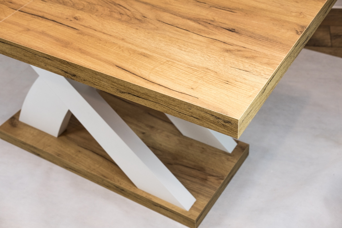 Stół rozkładany 160-240x90 cm Sydney z nogami w kształcie X - dąb craft / białe nogi stół do jadalni