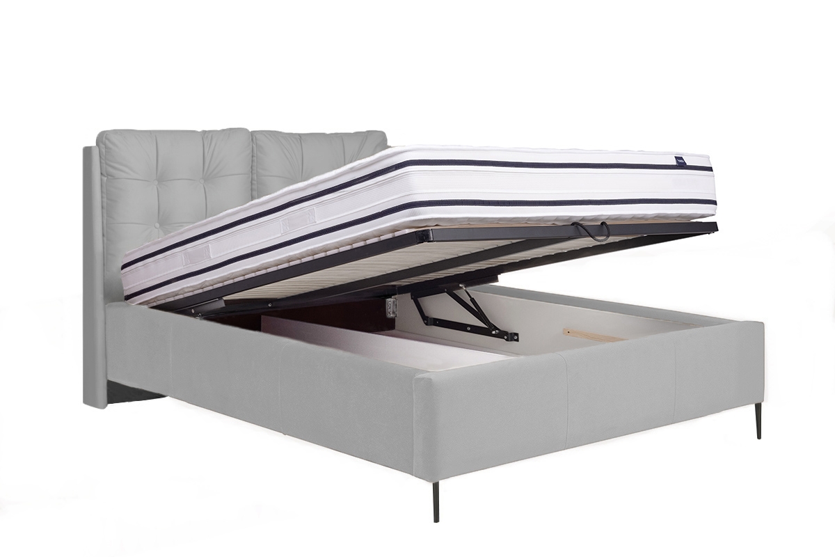 Łóżko tapicerowane sypialniane z pojemnikiem Branti - 160x200, nogi czarne  łóżko z pojemnikiem na pościel 