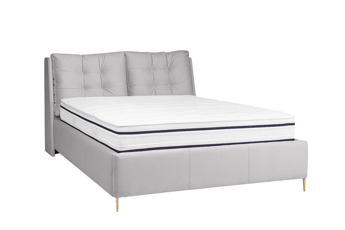 Łóżko tapicerowane sypialniane z pojemnikiem Branti - 180x200, nogi złote jasne łóżko z wysokimi nóżkami 
