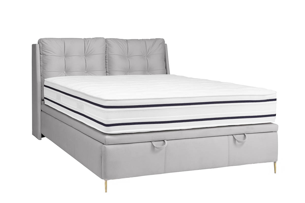 Łóżko sypialniane z tapicerowanym stelażem i pojemnikiem Branti - 180x200, nogi złote szare łóżko na wysokich nogach 