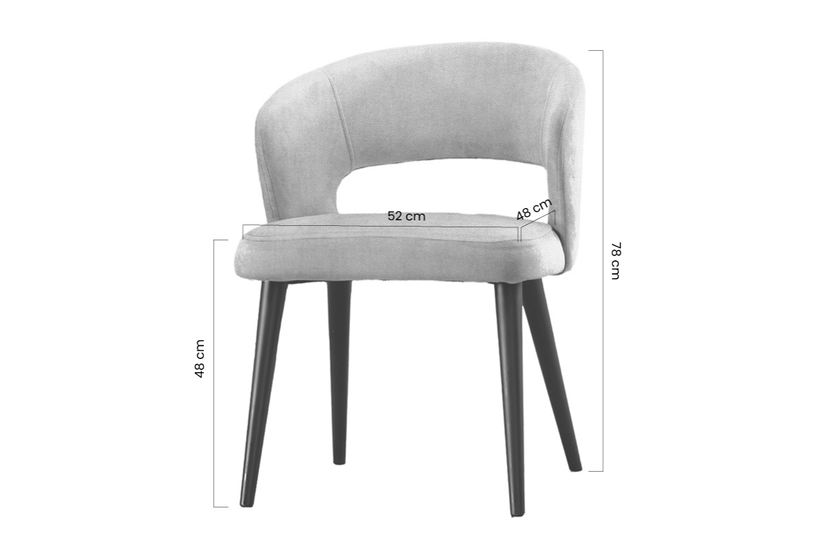 Krzesło drewniane Luna z tapicerowanym siedziskiem - beż Cloud 03 / czarne nogi Krzesło drewniane Luna z tapicerowanym siedziskiem - beż Cloud 03 / czarne nogi - wymiary