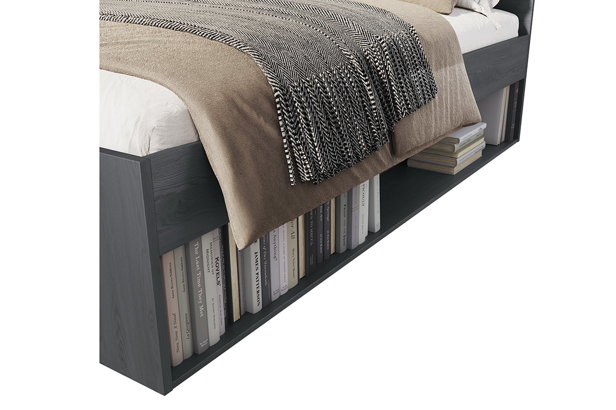 Łóżko 180x200 z tapicerowanym zagłowiem Galaxy 52 - dąb carbon łóżko z półkami