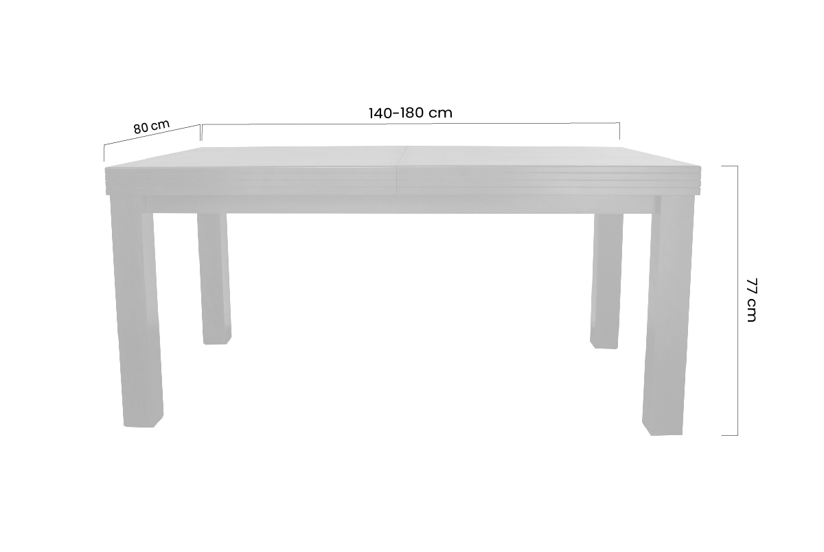 Stół rozkładany w drewnianej okleinie 140-180x80 cm Sycylia na drewnianych nogach - venge Stół rozkładany w drewnianej okleinie 140-180 cm Sycylia na drewnianych nogach - venge - wymiary