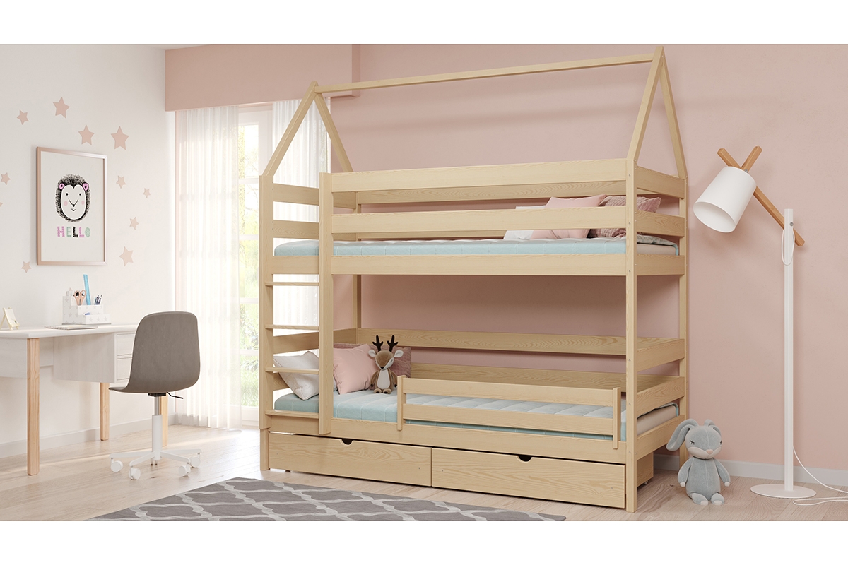 Łóżko dziecięce domek piętrowe Comfio - sosna, 80x180 Łóżko dziecięce domek piętrowe Comfio - sosna