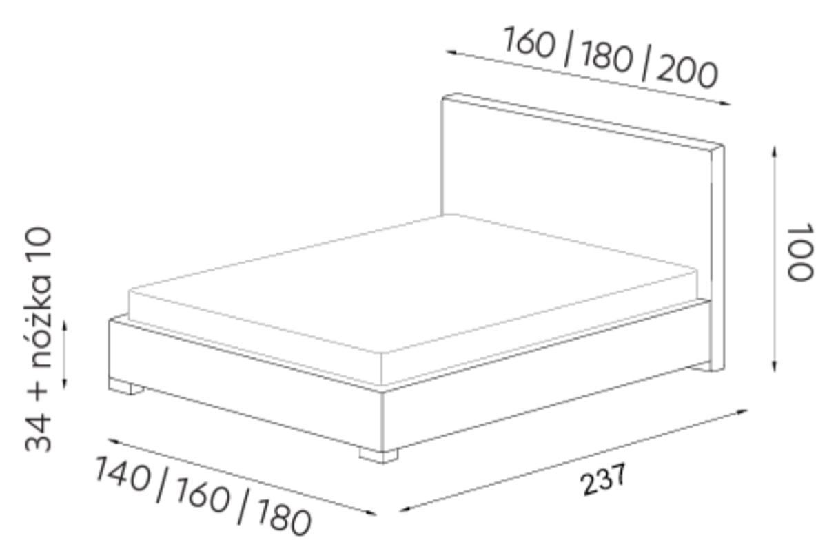 Łóżko tapicerowane do sypialni 140x200 Belly z pojemnikiem Łóżko tapicerowane do sypialni 140x200 Belly z pojemnikiem  - wymiary