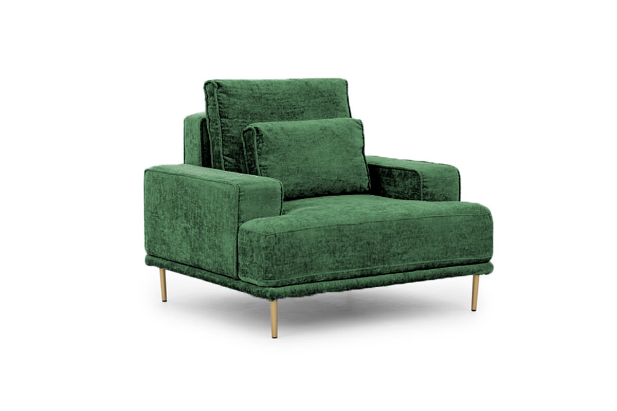 Fotel wypoczynkowy do salonu Nicole - zielony szenil Miu 2047, nogi złote  Fotel wypoczynkowy do salonu Nicole - zielony szenil Miu 2047, nogi złote 