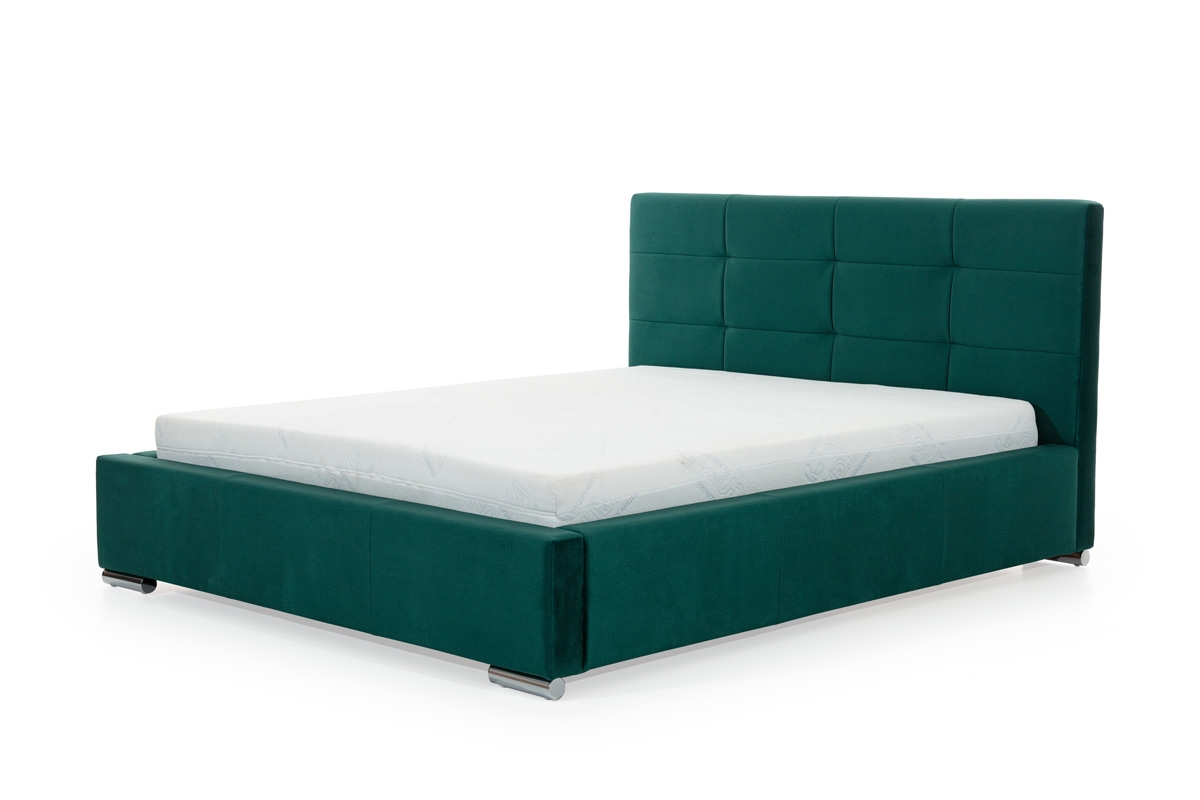 Łóżko sypialniane z pojemnikiem Elderio - zielony welur hydrofobowy Monolith 37, 160x200  Łóżko sypialniane z pojemnikiem Elderio