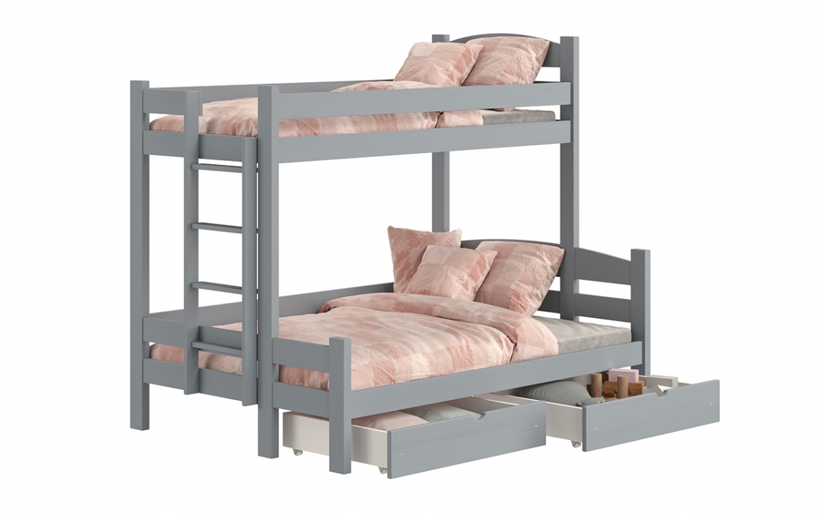 Łóżko piętrowe z szufladami Lovic lewostronne - szary, 80x200/120x200  Łóżko piętrowe z szufladami Lovic - szary