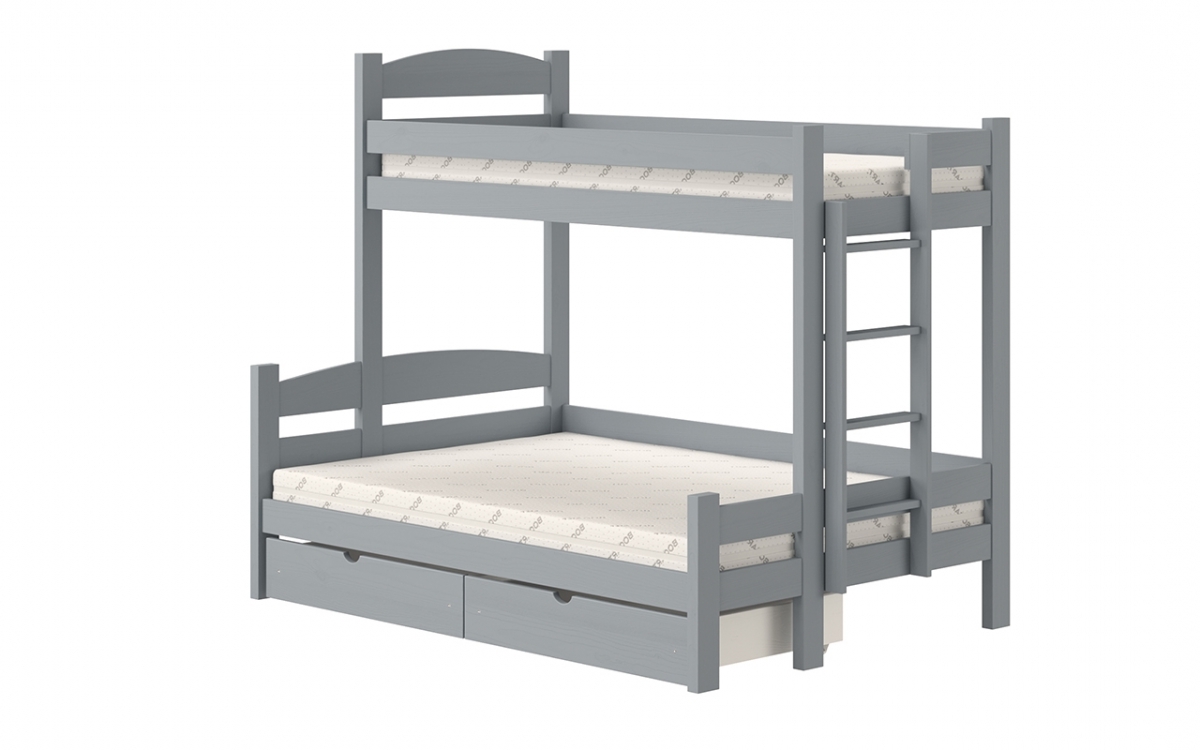 Łóżko piętrowe z szufladami Lovic prawostronne - szary, 80x200/140x200  Łóżko piętrowe z szufladami Lovic - szary