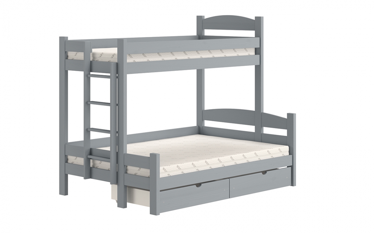Łóżko piętrowe z szufladami Lovic lewostronne - szary, 90x200/140x200  Łóżko piętrowe z szufladami Lovic - szary