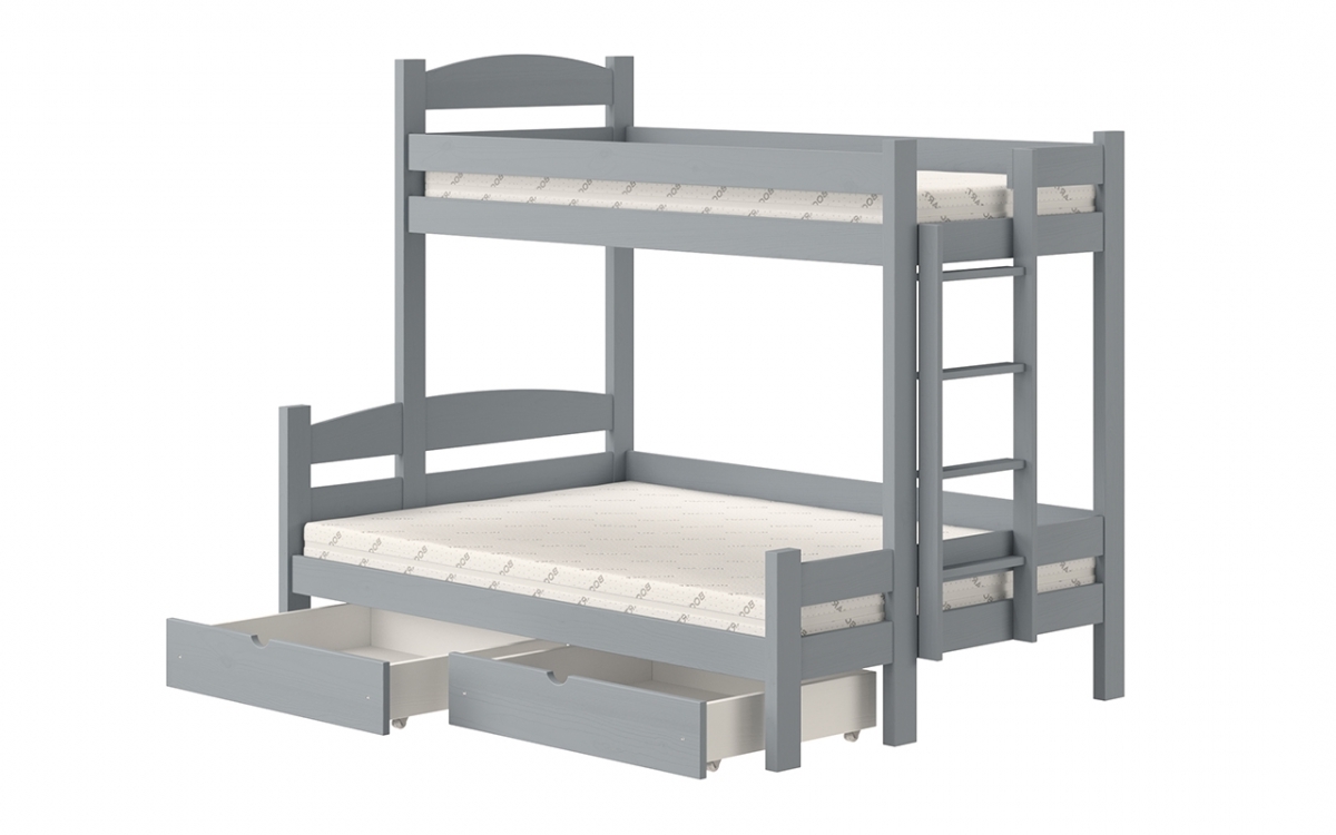 Łóżko piętrowe z szufladami Lovic prawostronne - szary, 90x200/140x200  Łóżko piętrowe z szufladami Lovic - szary