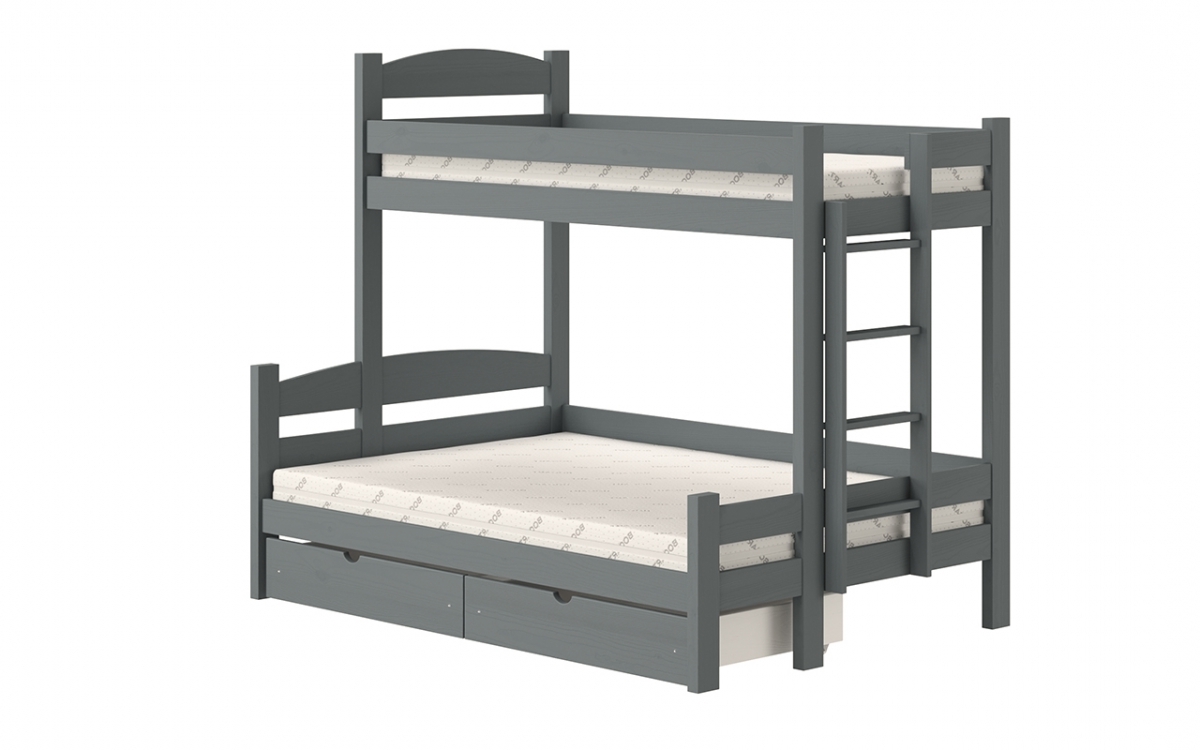 Łóżko piętrowe z szufladami Lovic prawostronne - grafit, 90x200/140x200  Łóżko piętrowe z szufladami Lovic - grafit