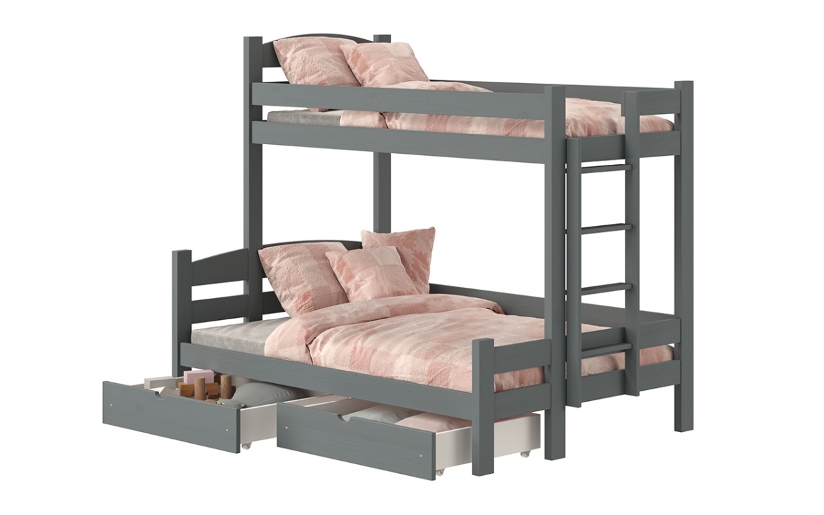 Łóżko piętrowe z szufladami Lovic prawostronne - grafit, 90x200/140x200  Łóżko piętrowe z szufladami Lovic - grafit
