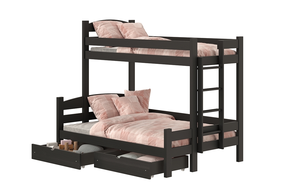 Łóżko piętrowe z szufladami Lovic prawostronne - czarny, 80x200/120x200  Łóżko piętrowe z szufladami Lovic - czarny