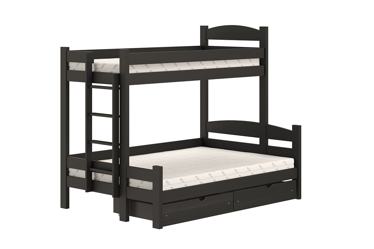 Łóżko piętrowe z szufladami Lovic lewostronne - czarny, 80x200/140x200  Łóżko piętrowe z szufladami Lovic - czarny