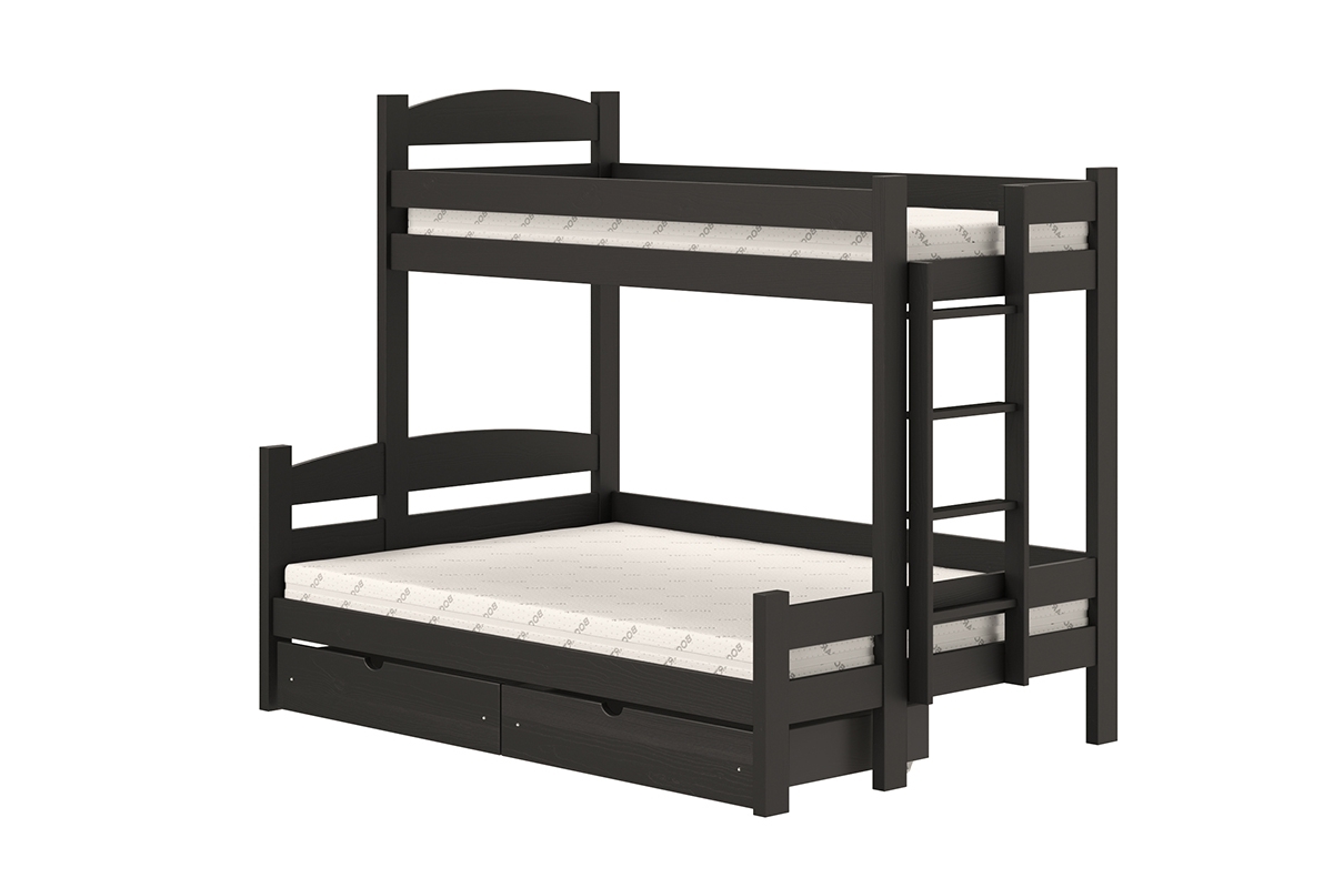 Łóżko piętrowe z szufladami Lovic prawostronne - czarny, 80x200/140x200  Łóżko piętrowe z szufladami Lovic - czarny
