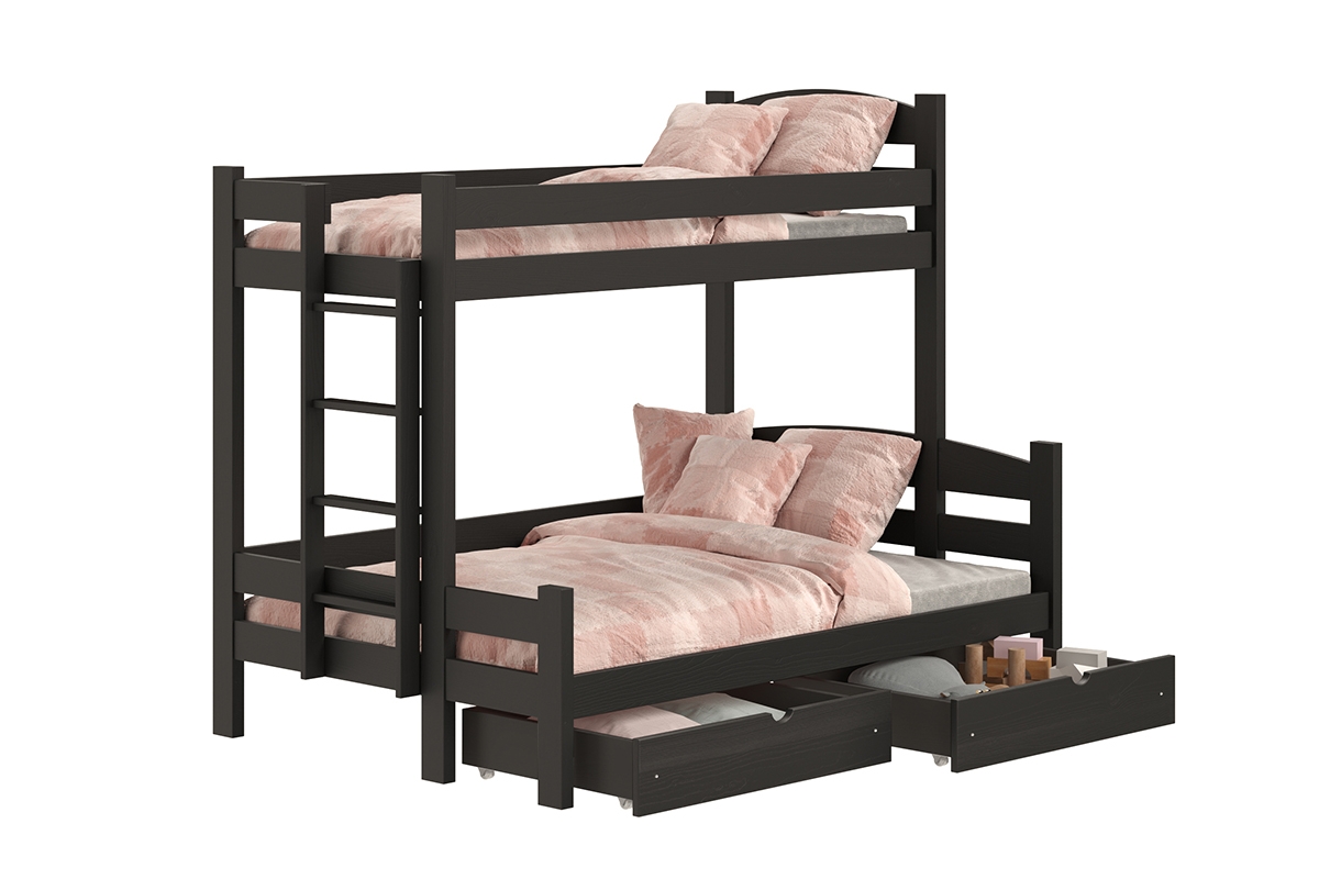 Łóżko piętrowe z szufladami Lovic lewostronne - czarny, 90x200/140x200  Łóżko piętrowe z szufladami Lovic - czarny