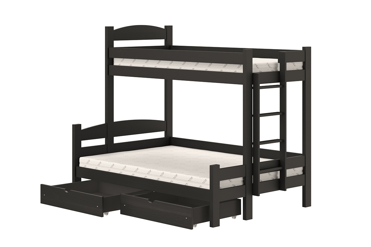 Łóżko piętrowe z szufladami Lovic prawostronne - czarny, 90x200/140x200  Łóżko piętrowe z szufladami Lovic - czarny
