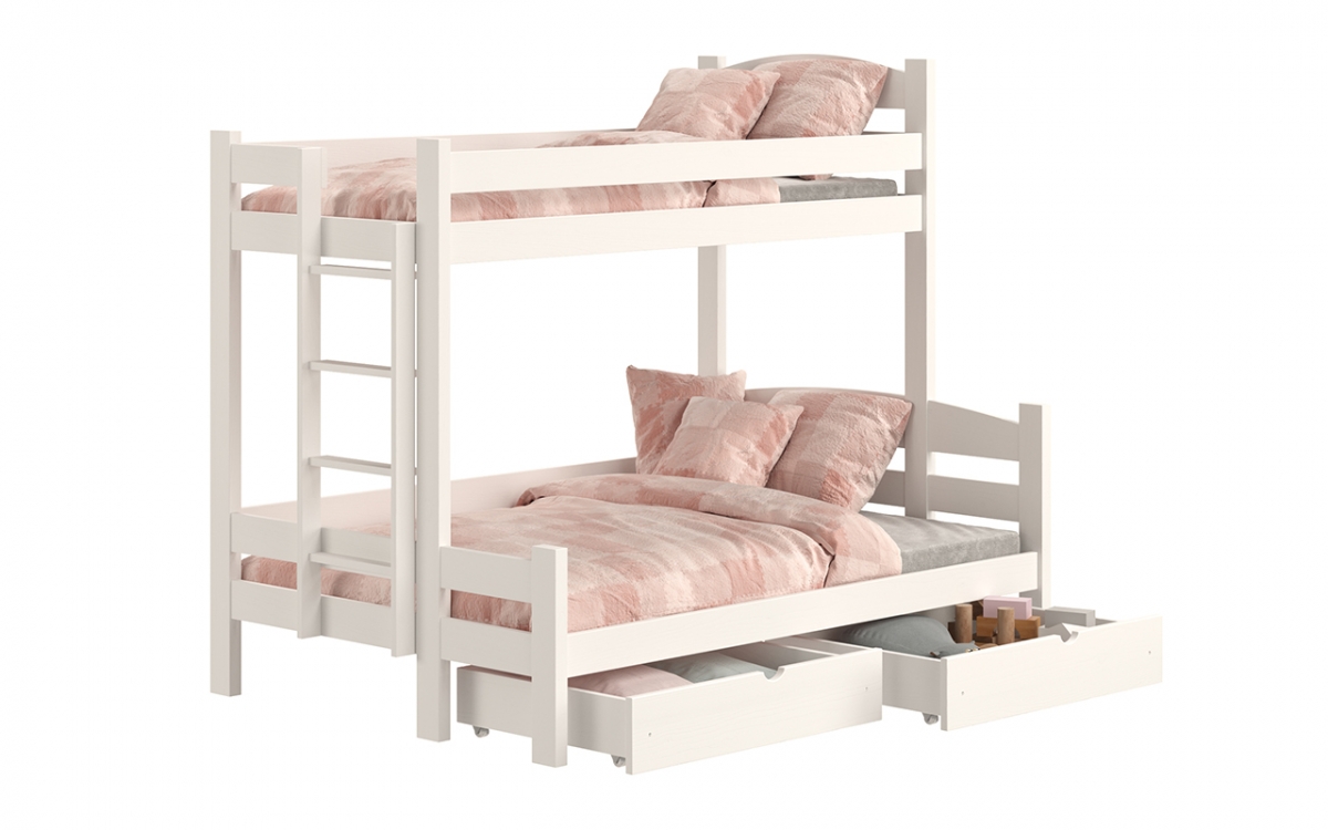Łóżko piętrowe z szufladami Lovic lewostronne - biały, 80x200/120x200  Łóżko piętrowe z szufladami Lovic - biały