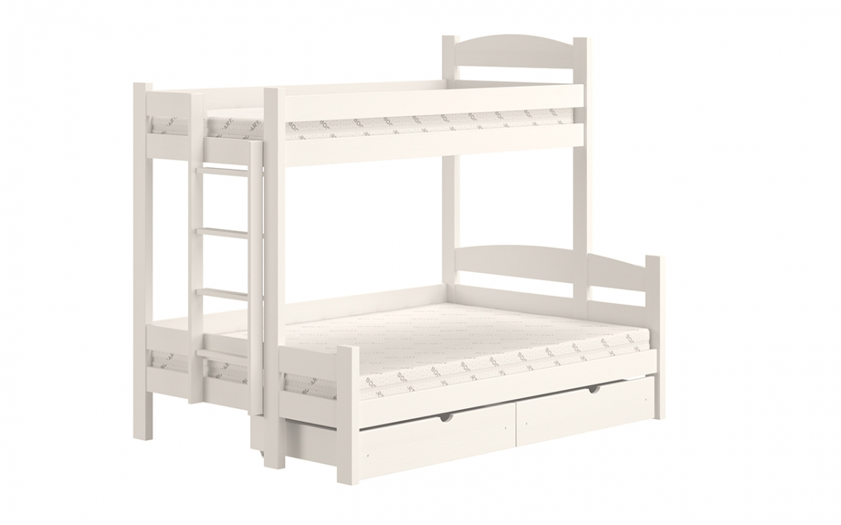 Łóżko piętrowe z szufladami Lovic lewostronne - biały, 90x200/140x200  Łóżko piętrowe z szufladami Lovic - biały