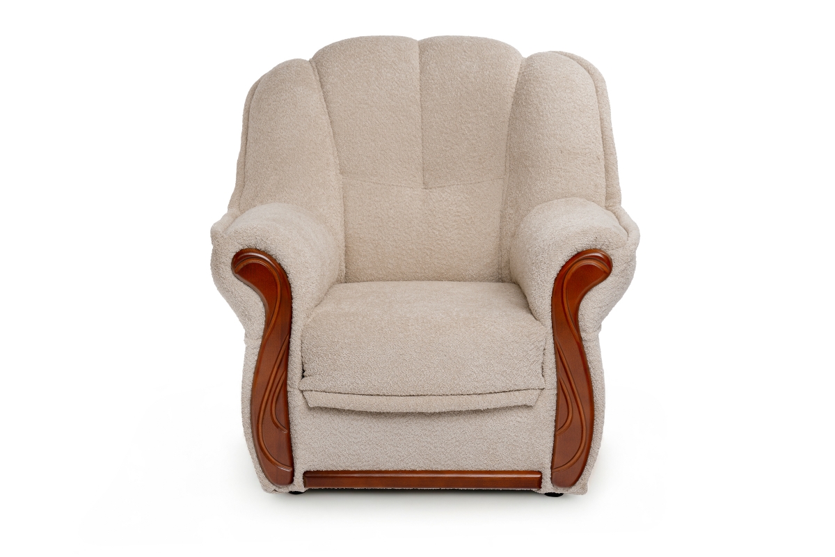 Fotel wypoczynkowy Walker - beżowa tkanina wzór Luna / średni orzech Zdjęcie podglądowe 