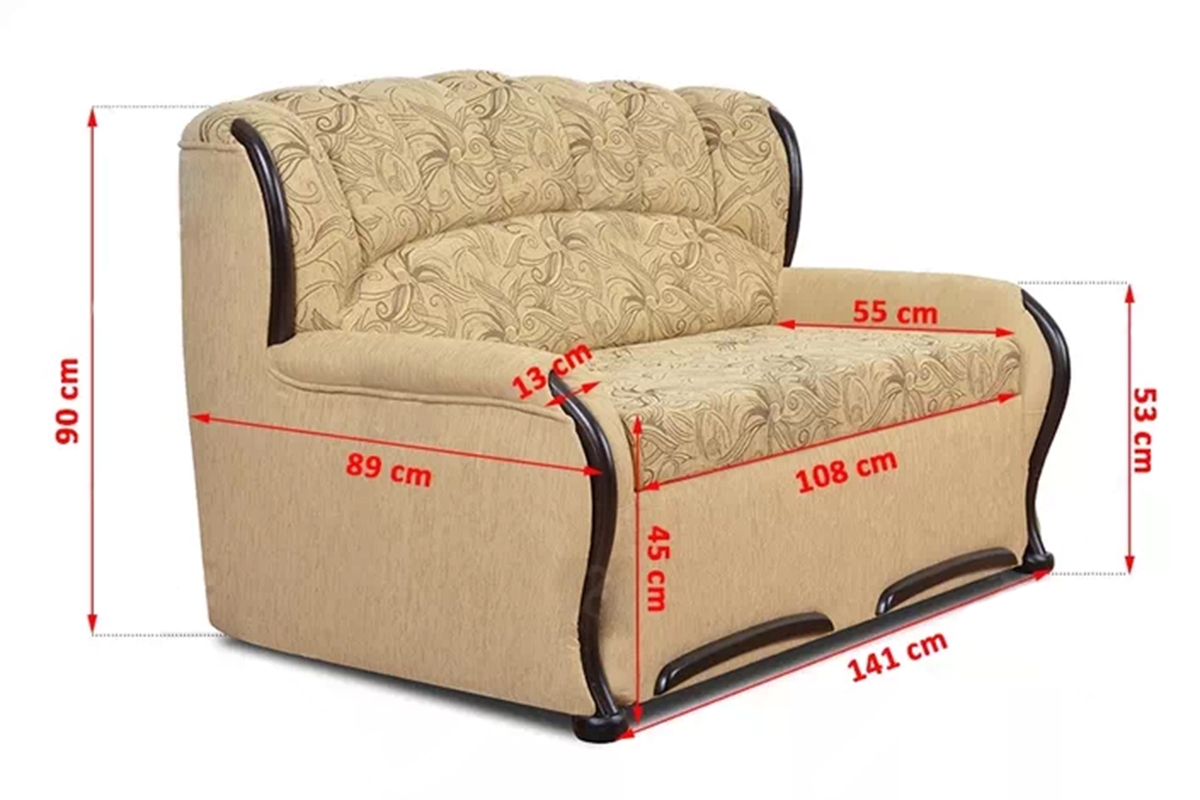 Sofa rozkładana do salonu Fryderyk II - beżowa tkanina wzór Luna / średni orzech Sofa rozkładana do salonu Fryderyk II - beżowa tkanina wzór Luna / średni orzech
