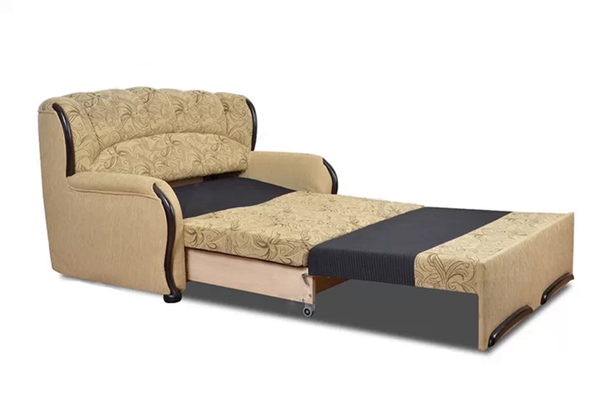Sofa rozkładana do salonu Fryderyk II - beżowa tkanina wzór Luna / średni orzech Sofa rozkładana do salonu Fryderyk II - beżowa tkanina wzór Luna / średni orzech