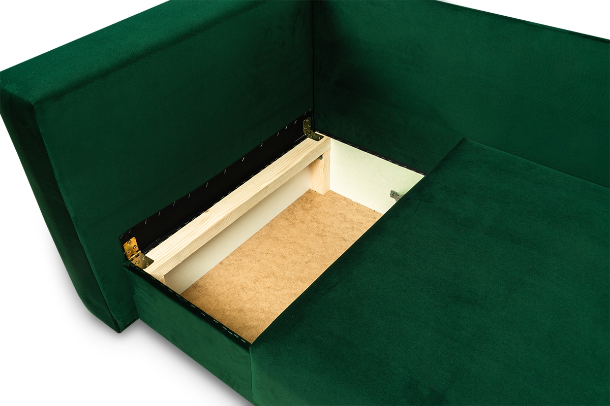 Tapczan/łóżko prawostronny rozkładany z pojemnikiem Maciek - zielony welur Velluto 10 Tapczan/łóżko prawostronny rozkładany z pojemnikiem Maciek - zielony welur Velluto 10