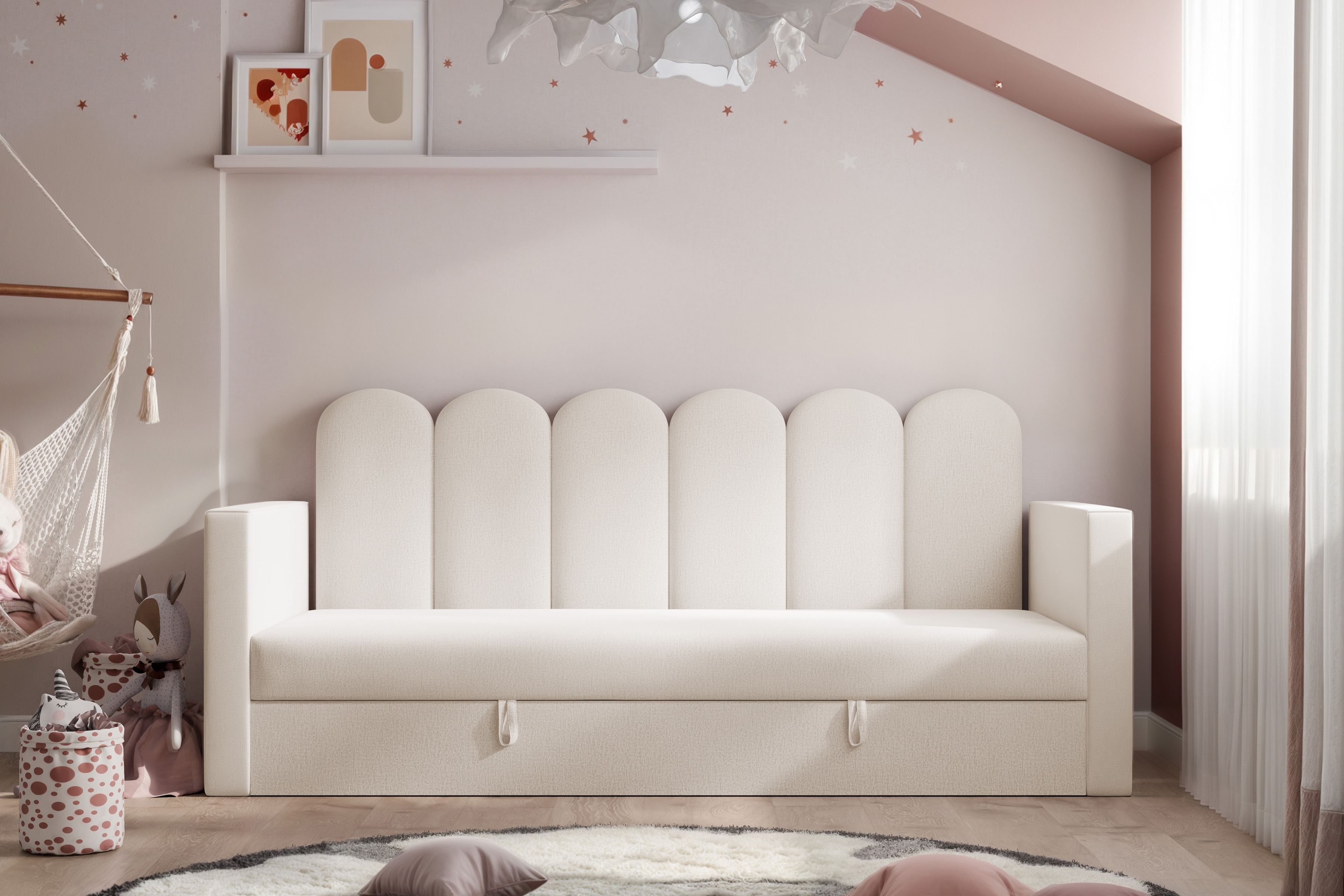 Łóżko młodzieżowe tapicerowane Lumio 90x200 - beżowy welwet Magic Velvet 2250