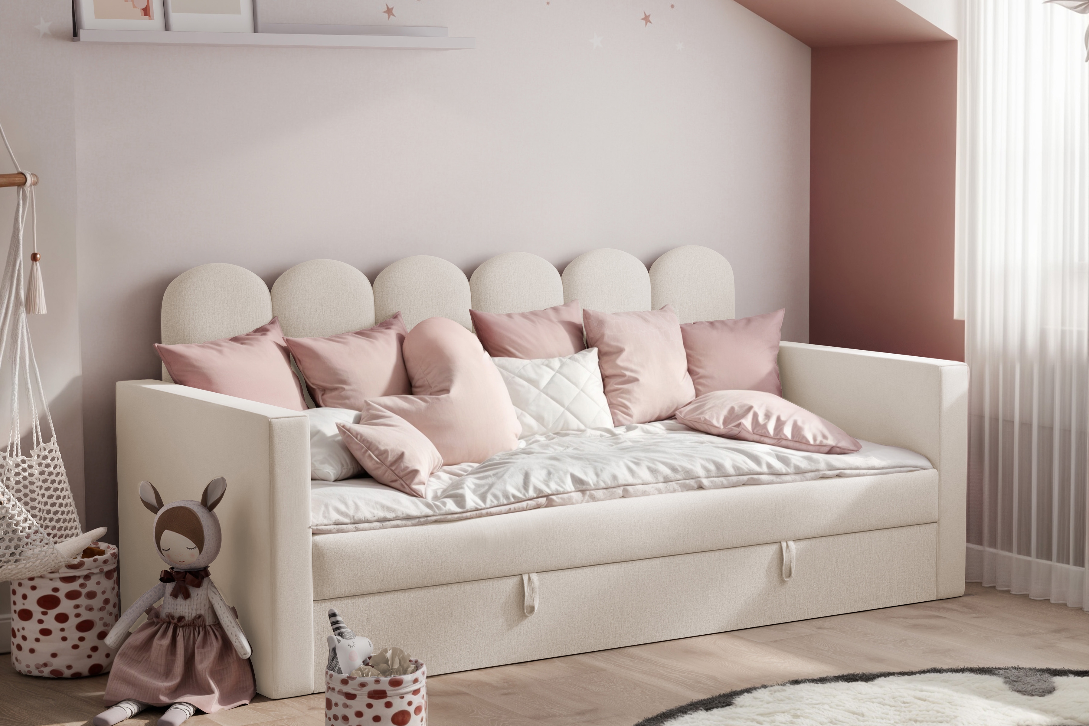 Łóżko młodzieżowe tapicerowane Lumio 90x200 - beżowy welwet Magic Velvet 2250