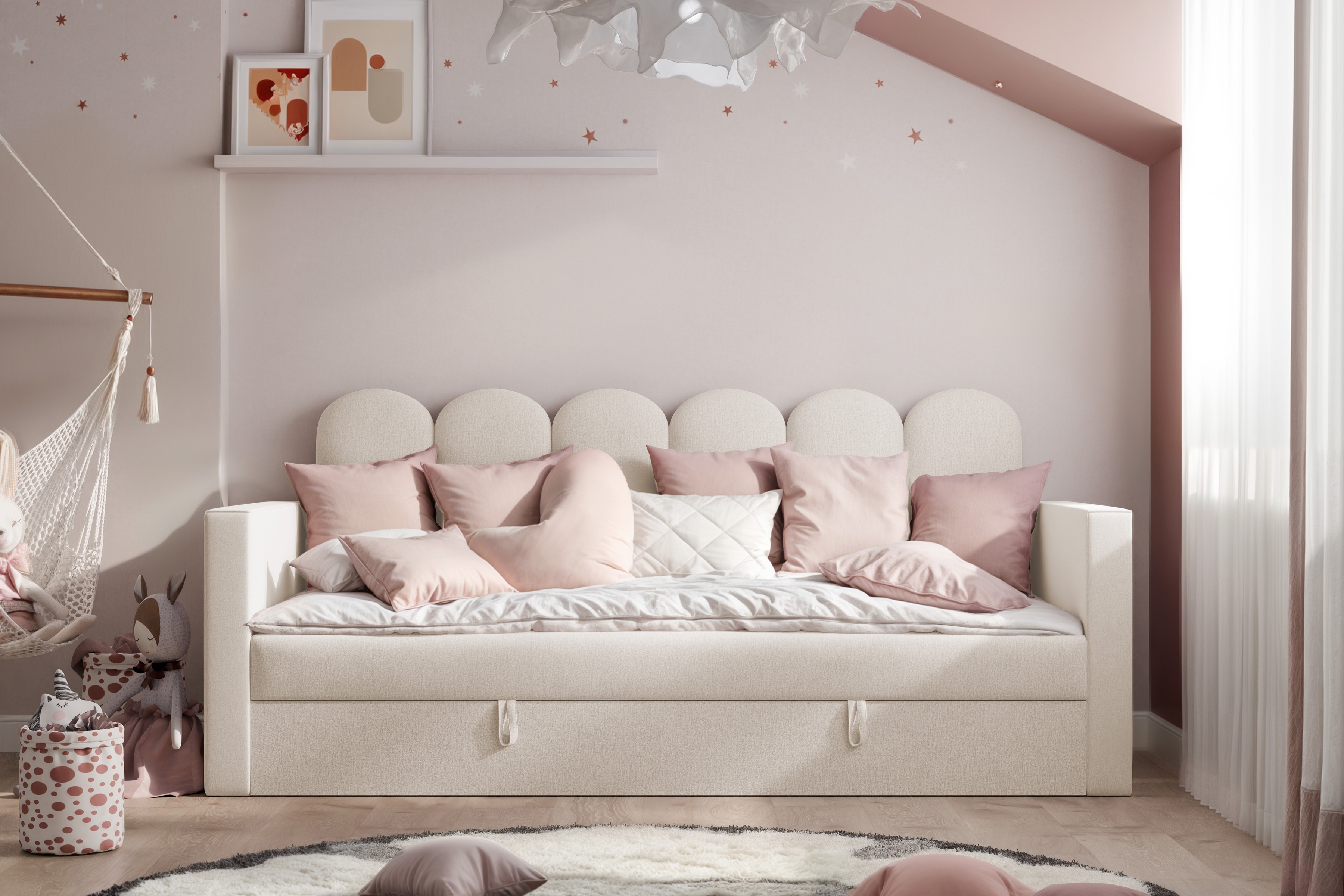 Łóżko młodzieżowe tapicerowane Lumio 90x200 - beżowy welwet Magic Velvet 2250