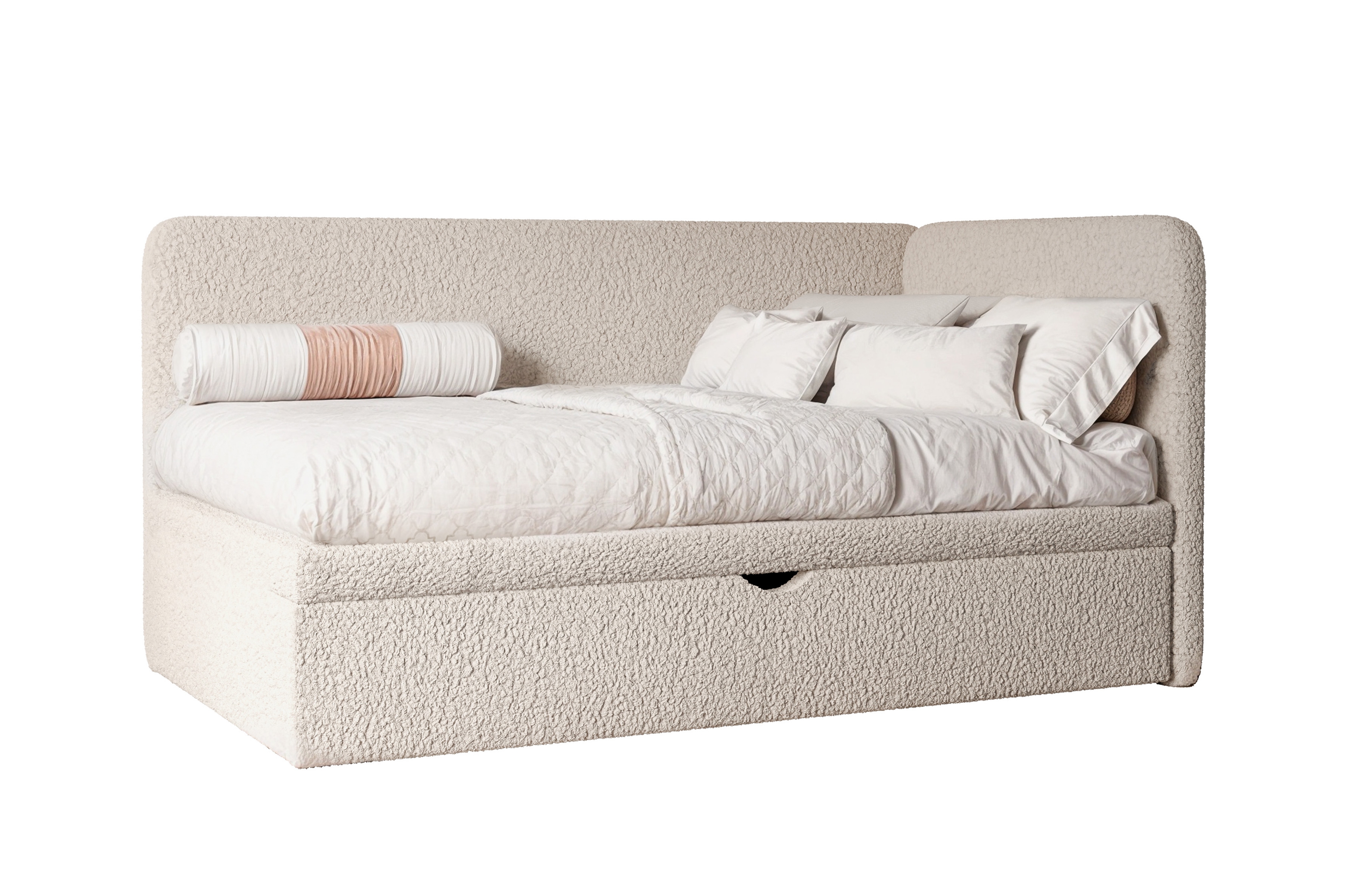 Łóżko dziecięce tapicerowane Dreamsy 90x200 prawostronne - beżowa boucle Lambi 5