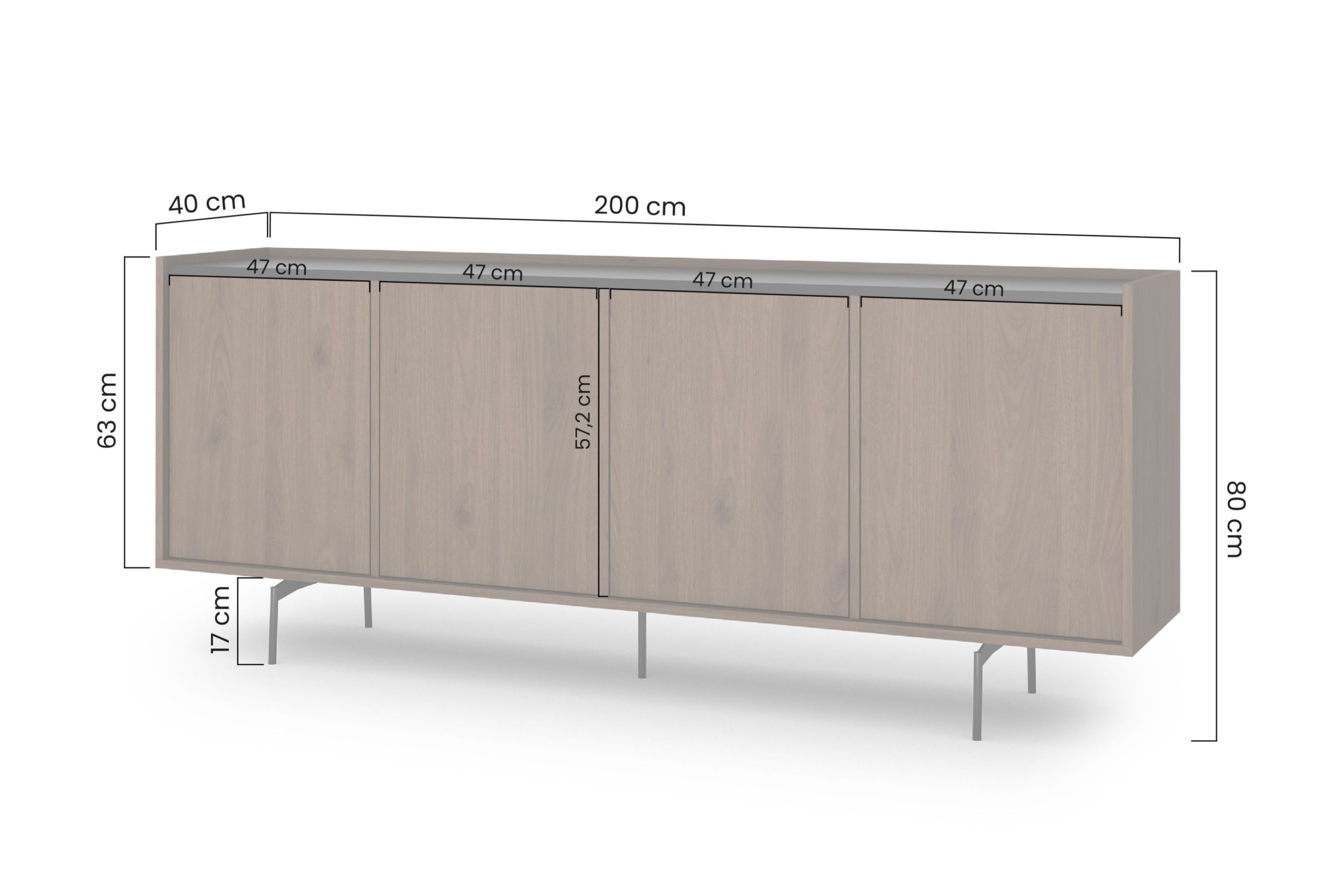 Komoda Zenar 200 cm czterodrzwiowa - kaszmir / dąb olejowany - Wyprzedaż ekspozycji